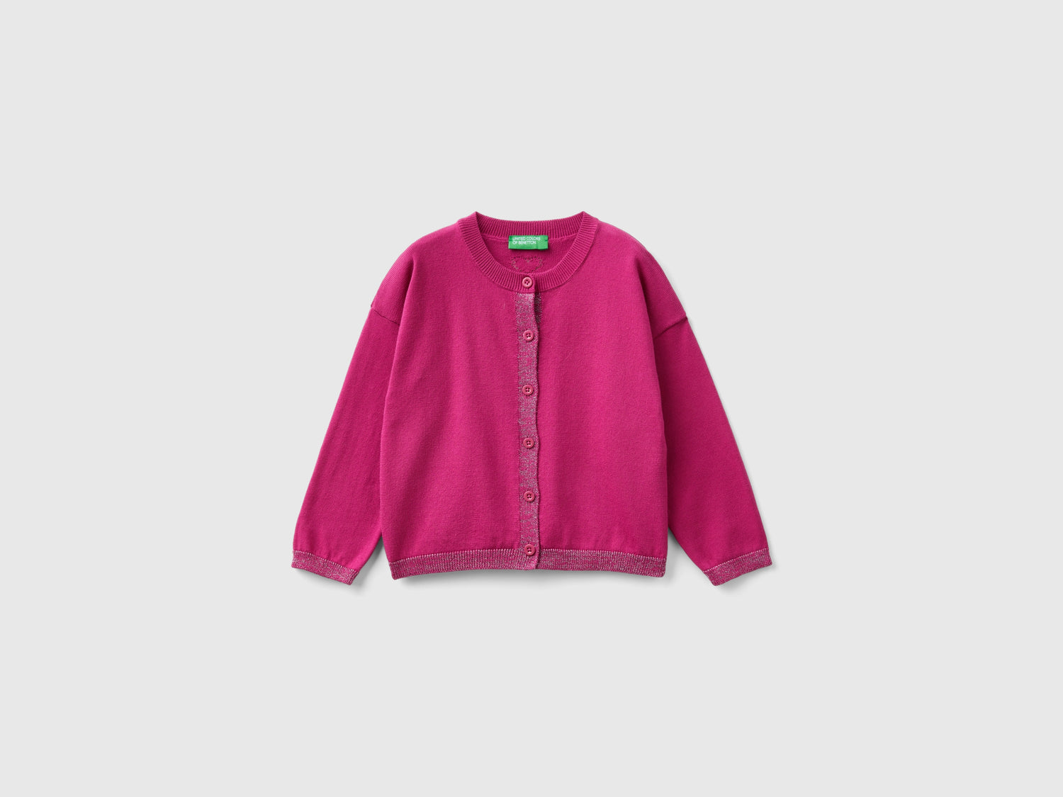 Cardigan con lurex in puro cotone da bimba fucsia | Benetton Outlet