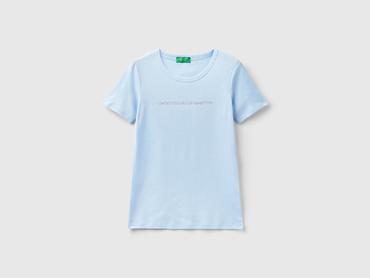 T-shirt 100% cotone con stampa logo glitter