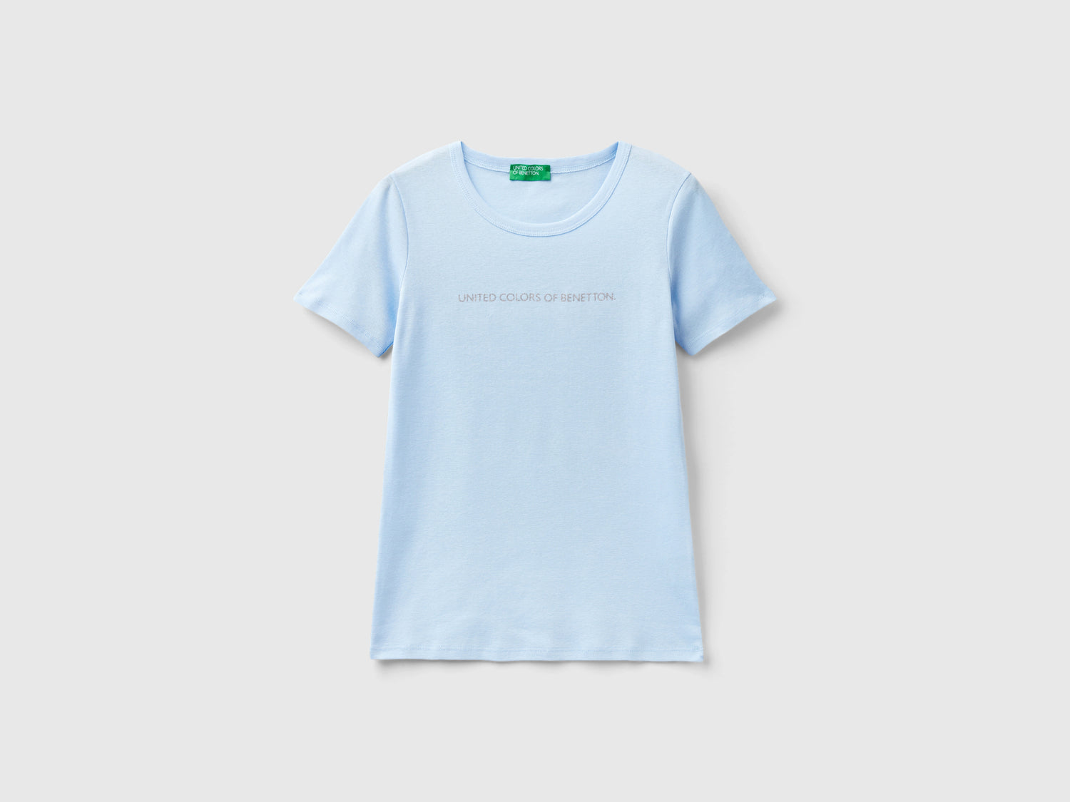 T-shirt 100% cotone con stampa logo glitter da donna celeste | Benetton Outlet