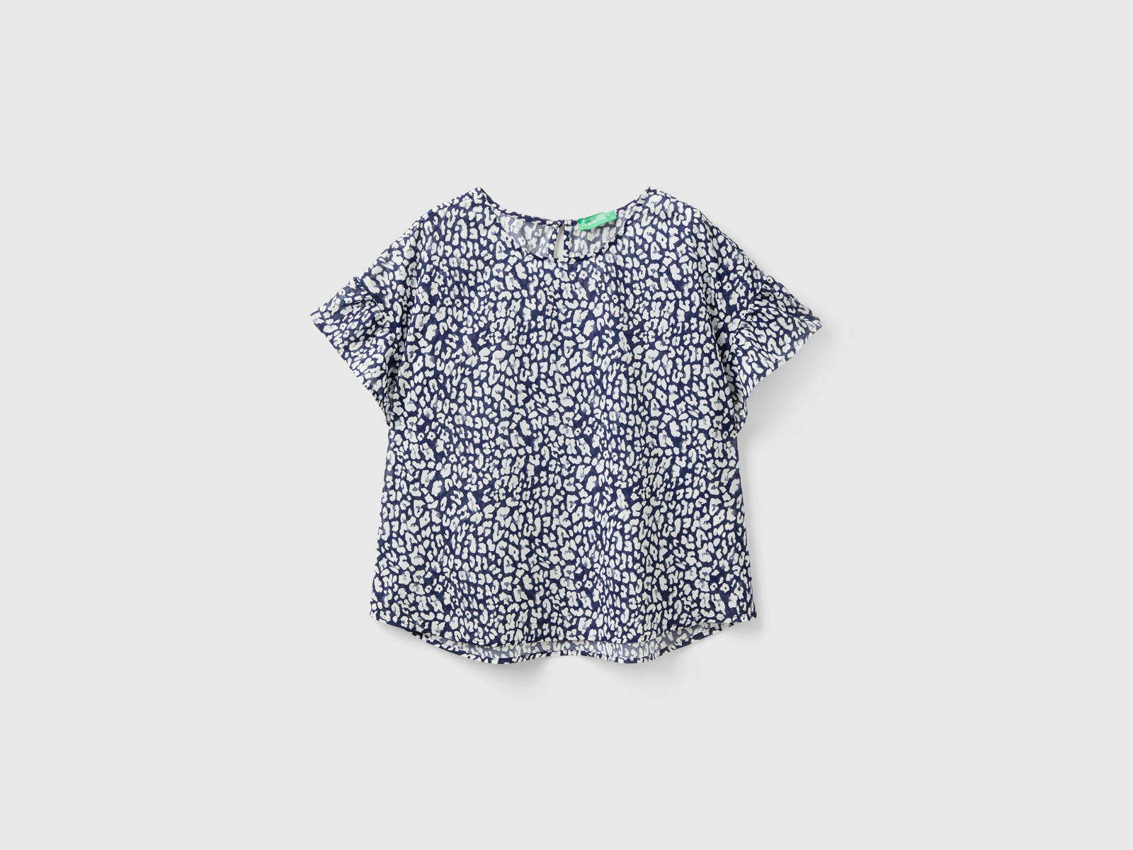 Blusa fantasia in cotone leggero da donna blu | Benetton Outlet