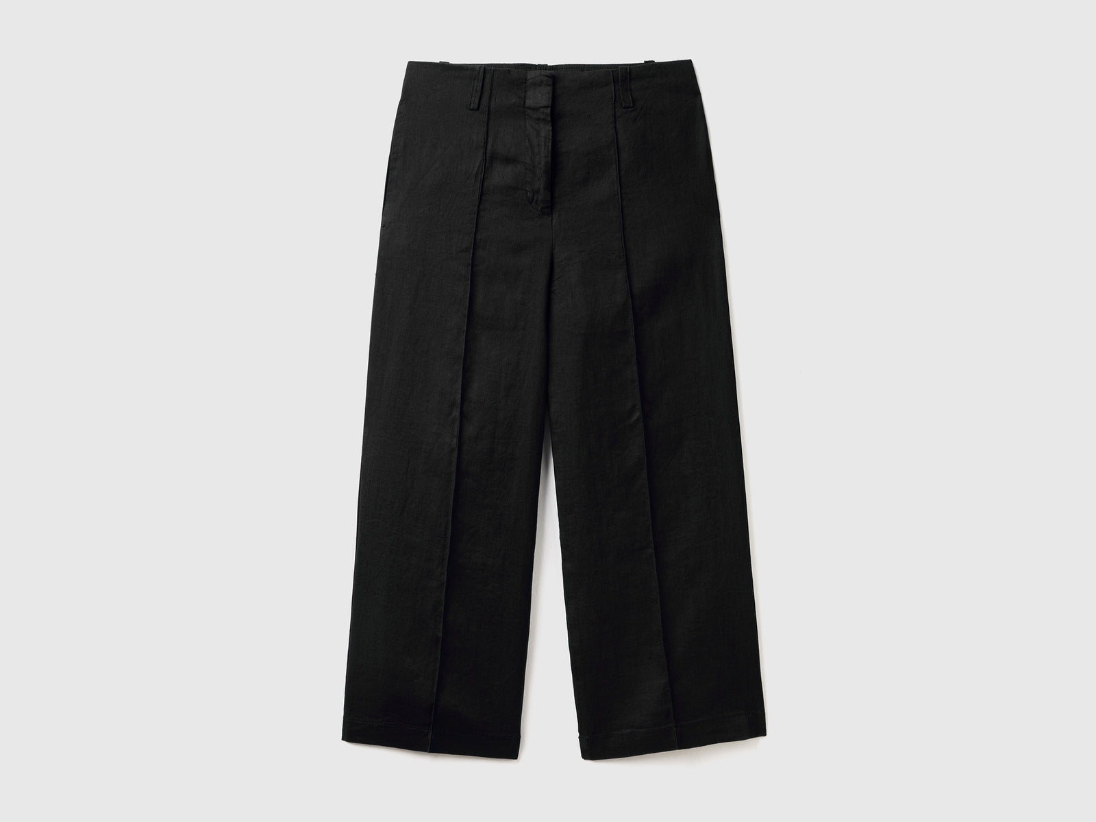 Pantaloni ampi in puro lino da donna nero | Benetton Outlet