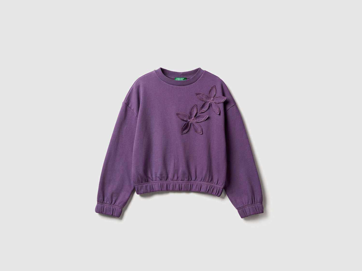 Felpa con ricamo 100% cotone da bambina viola | Benetton Outlet