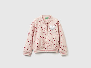 Bomber in felpa con stampa cuori