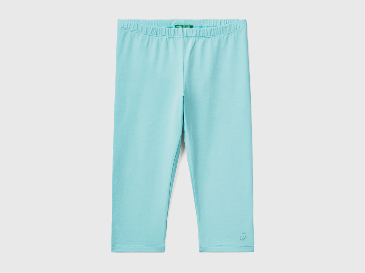Leggings in cotone elasticizzato con lunghezza al ginocchio da bambina azzurro | Benetton Outlet