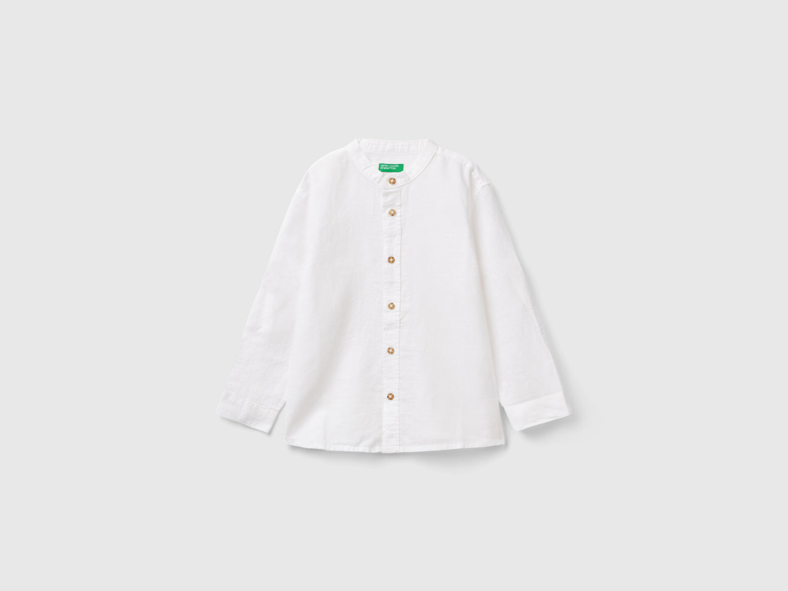 Camicia alla coreana in misto lino da bimbo bianco | Benetton Outlet