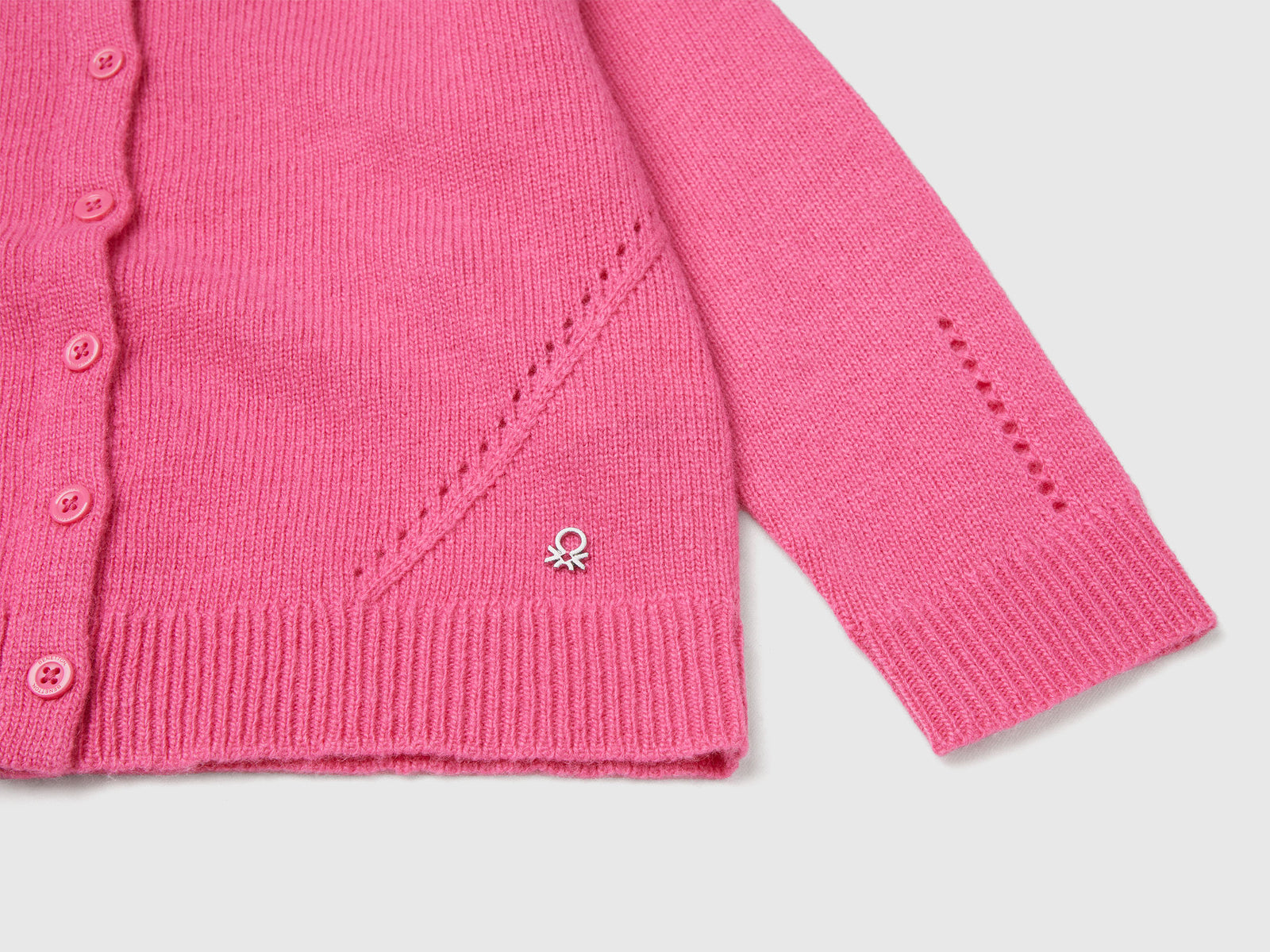 Cardigan in misto lana con trafori da bimba fucsia 3 | Benetton Outlet
