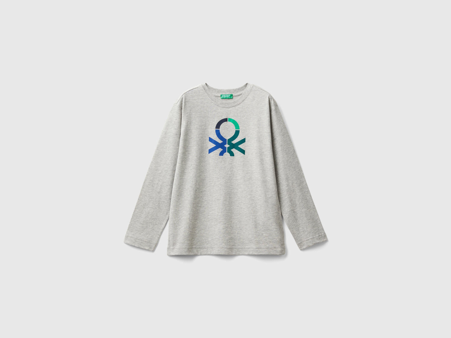 T-shirt manica lunga 100% cotone bio da bambino grigio chiaro | Benetton Outlet
