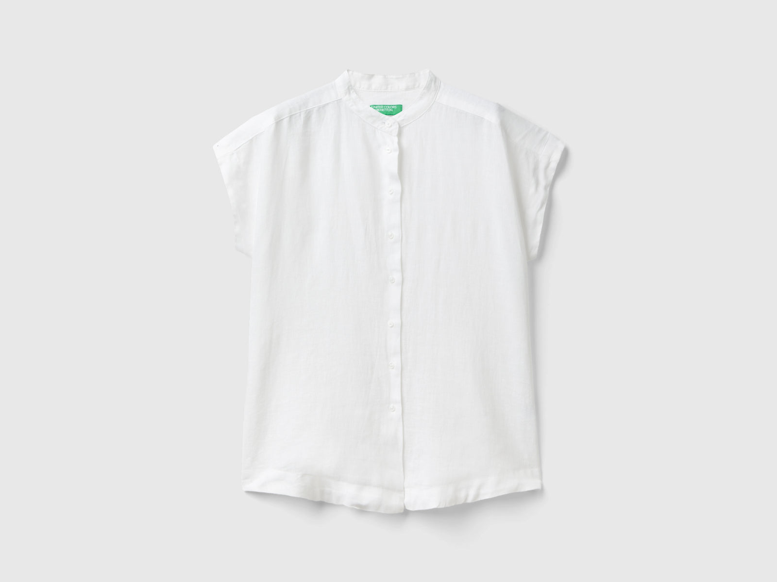 Camicia alla coreana in puro lino da donna bianco | Benetton Outlet