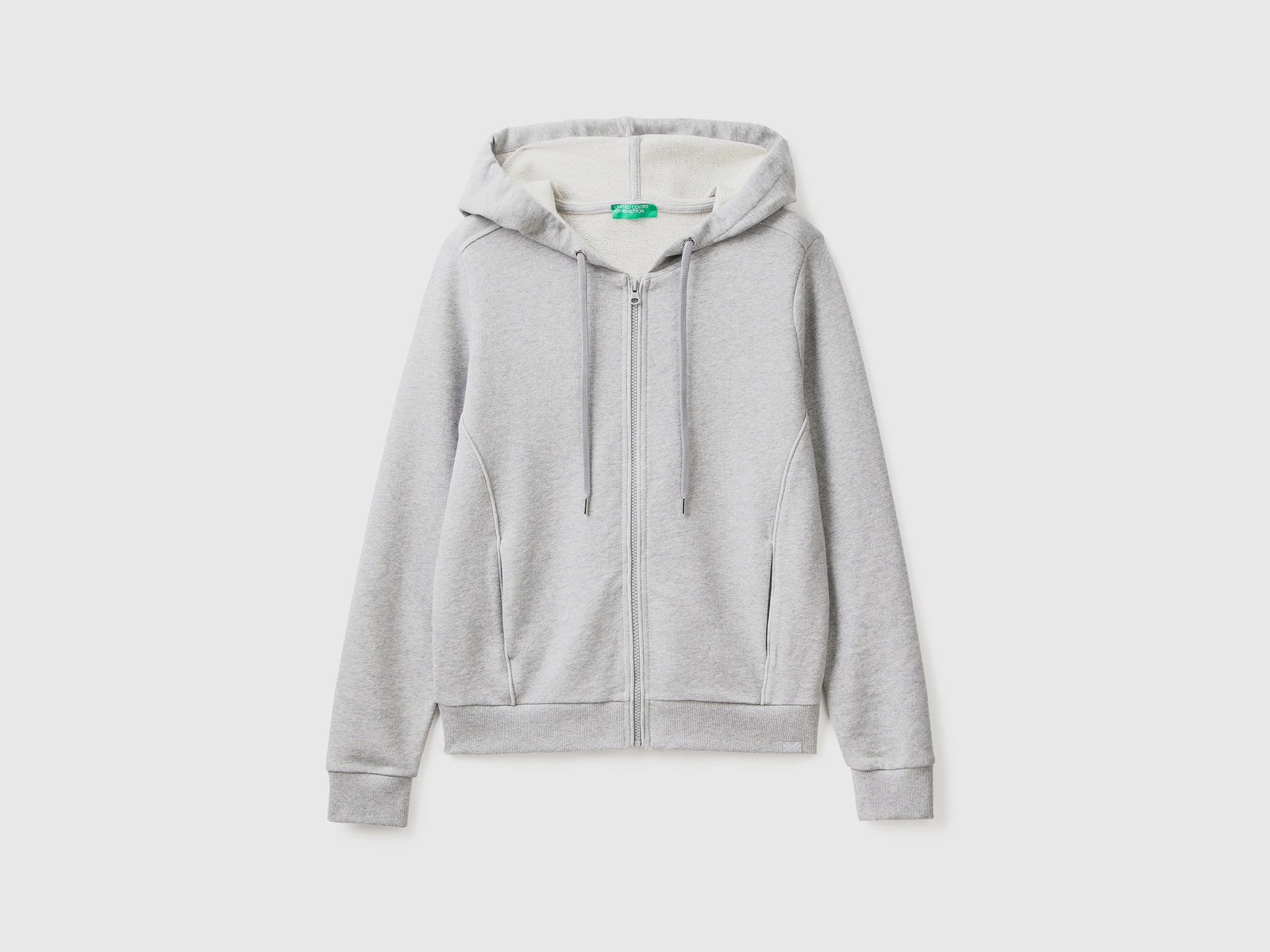 Felpa 100% cotone con zip e cappuccio da donna grigio chiaro | Benetton Outlet