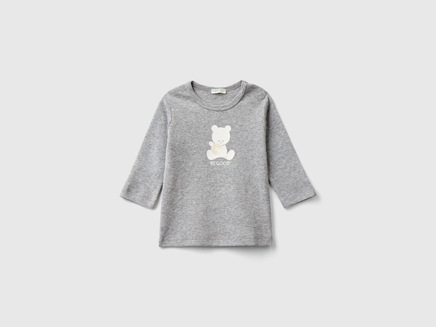 T-shirt manica lunga 100% cotone bio da neonato grigio chiaro | Benetton Outlet