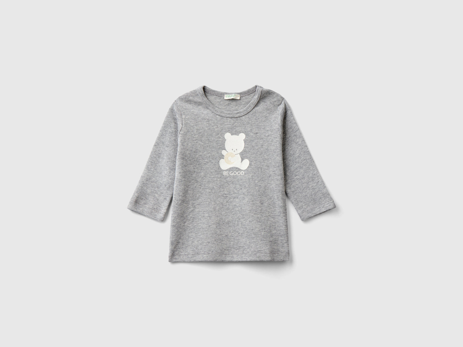 T-shirt manica lunga 100% cotone bio da neonato grigio chiaro | Benetton Outlet