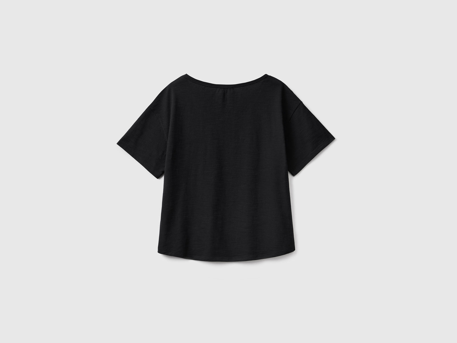 Maglietta a manica corta in puro cotone fiammato da donna nero 2 | Benetton Outlet