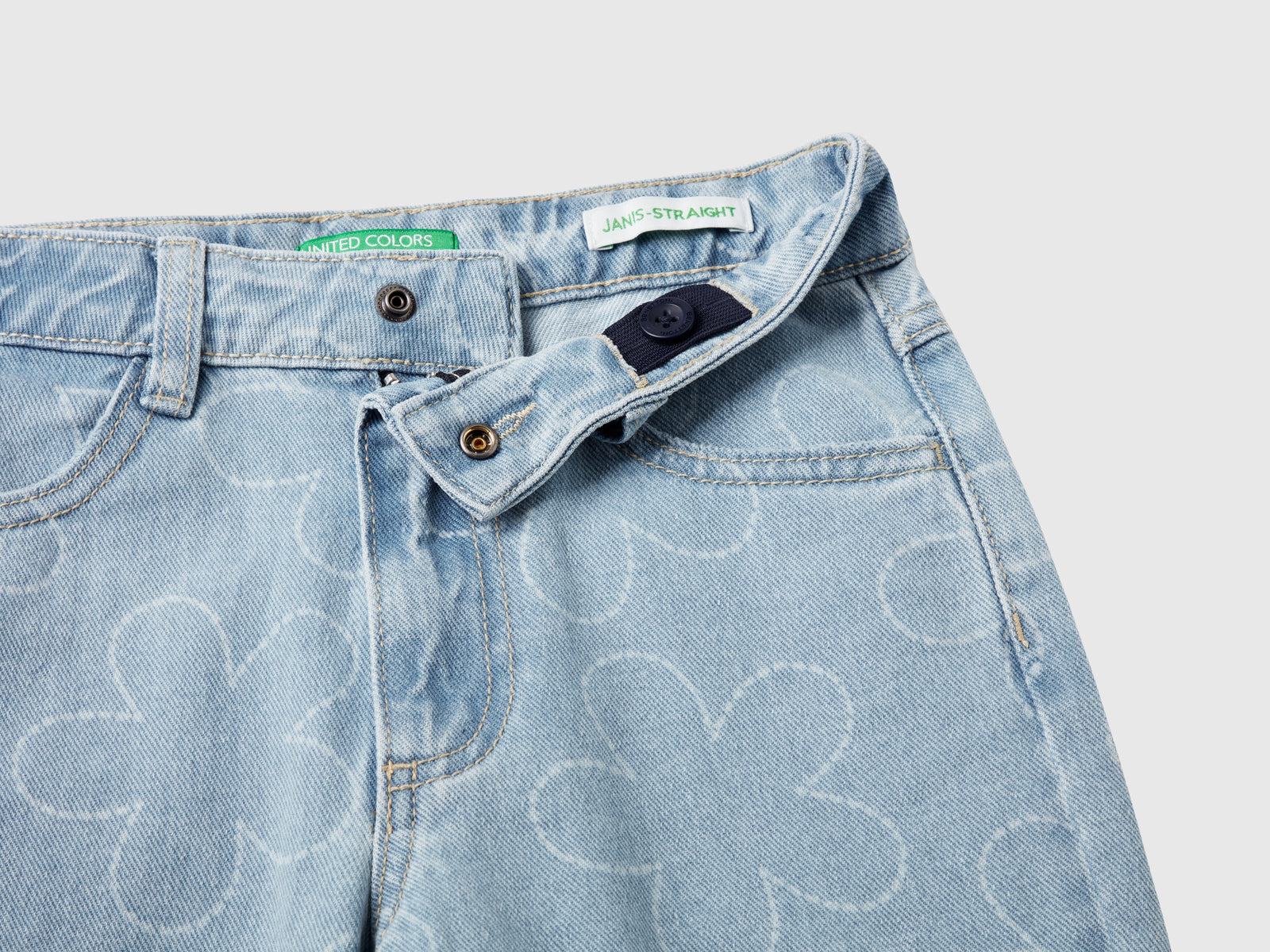 Jeans straight fit con fiori da bambina celeste 3 | Benetton Outlet