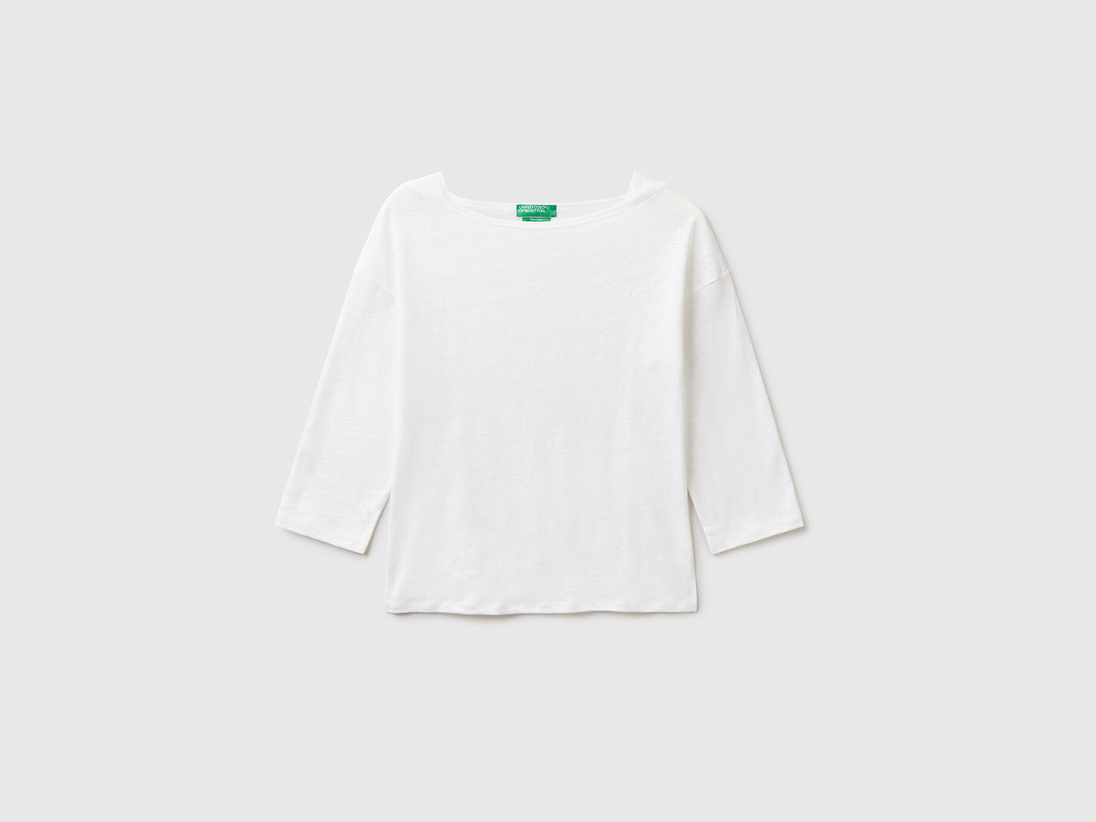 T-shirt in 100% lino con manica 3/4 da donna bianco | Benetton Outlet