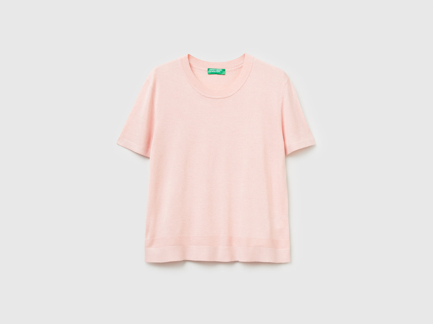 Maglia manica corta in misto seta da donna rosa tenue | Benetton Outlet