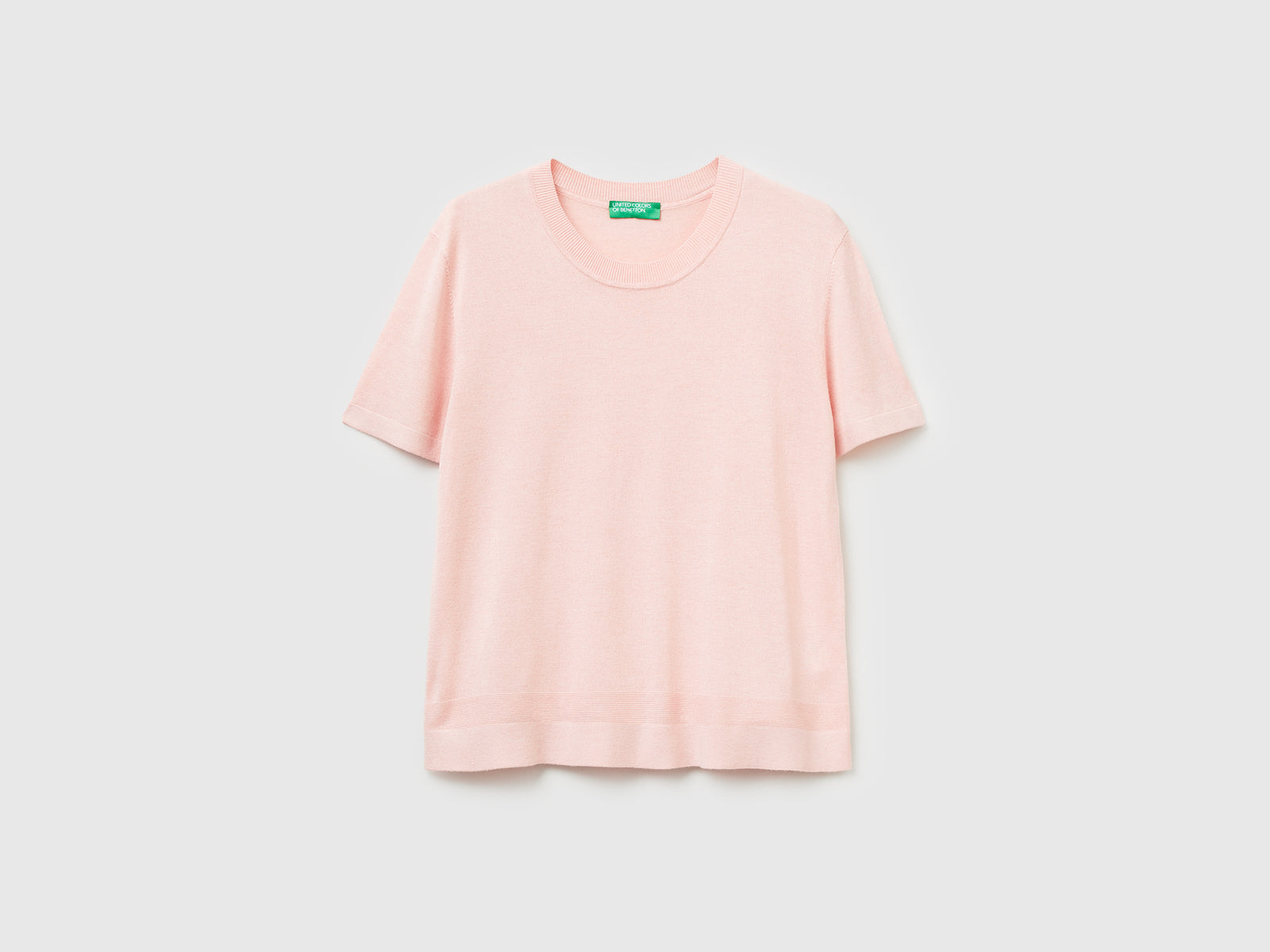 Maglia manica corta in misto seta da donna rosa tenue | Benetton Outlet