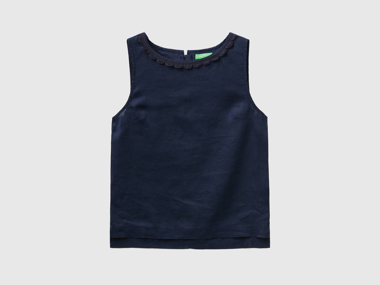 Camicetta smanicata con dettaglio crochet da donna blu scuro | Benetton Outlet