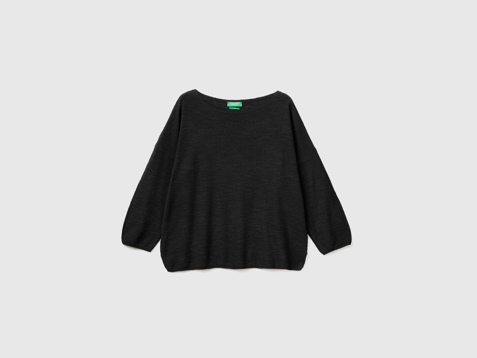 Maglia in misto lino con manica a 3/4 da donna nero | Benetton Outlet