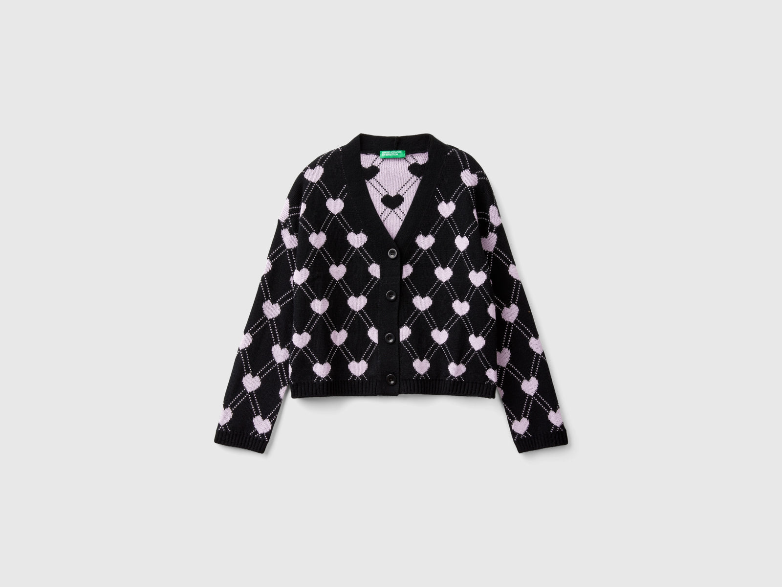 Cardigan con motivo cuori da bambina nero | Benetton Outlet
