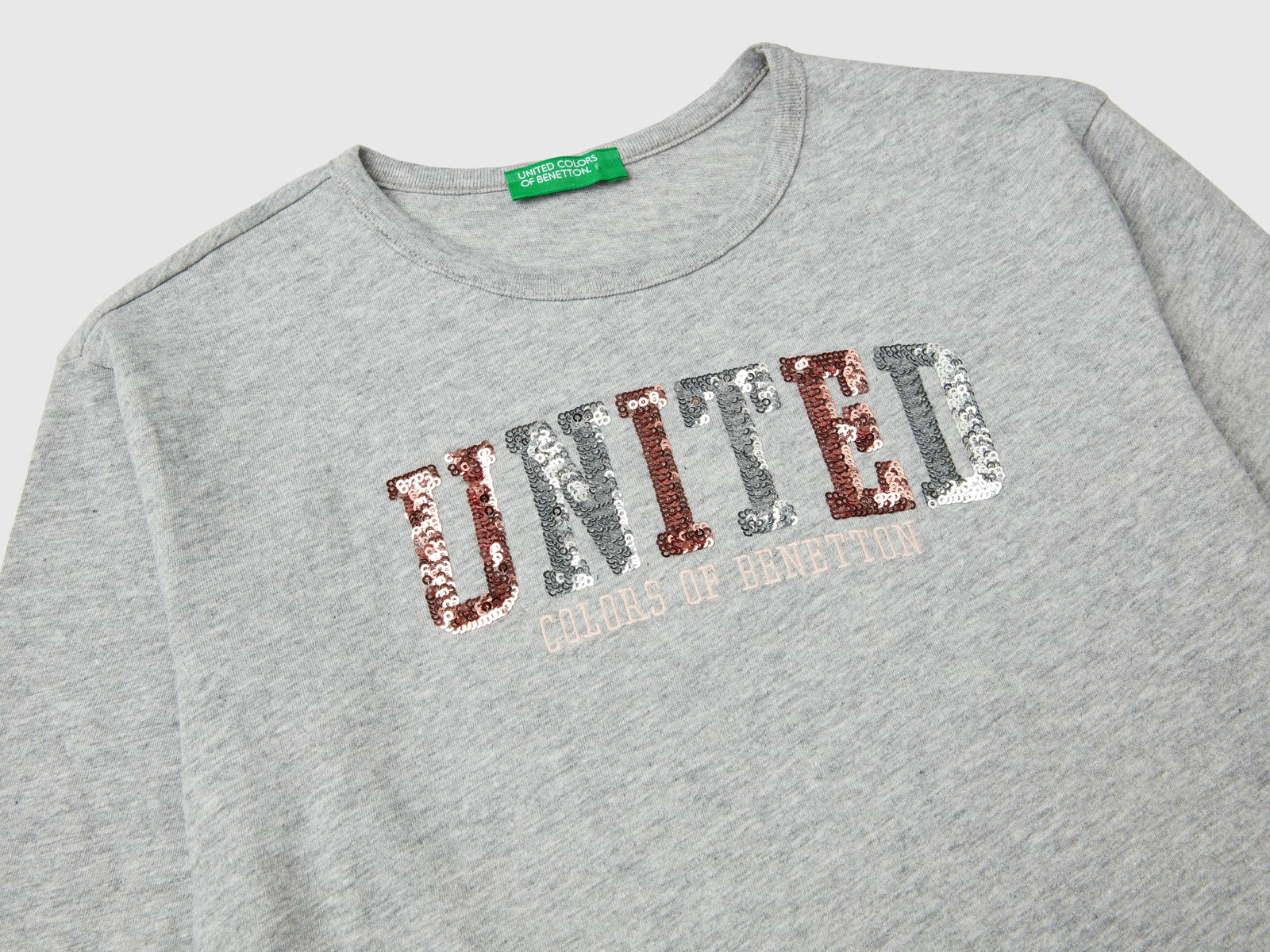 T-shirt in caldo cotone bio con paillettes da bambina grigio chiaro 3 | Benetton Outlet