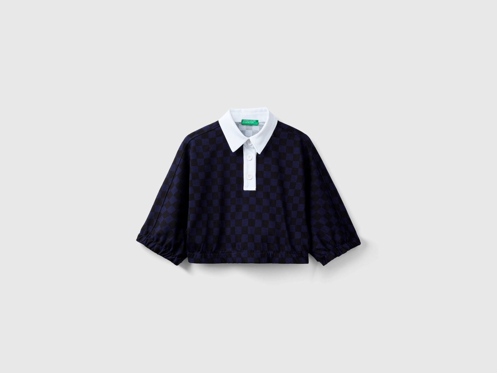 Top cropped a scacchi da donna blu scuro | Benetton Outlet
