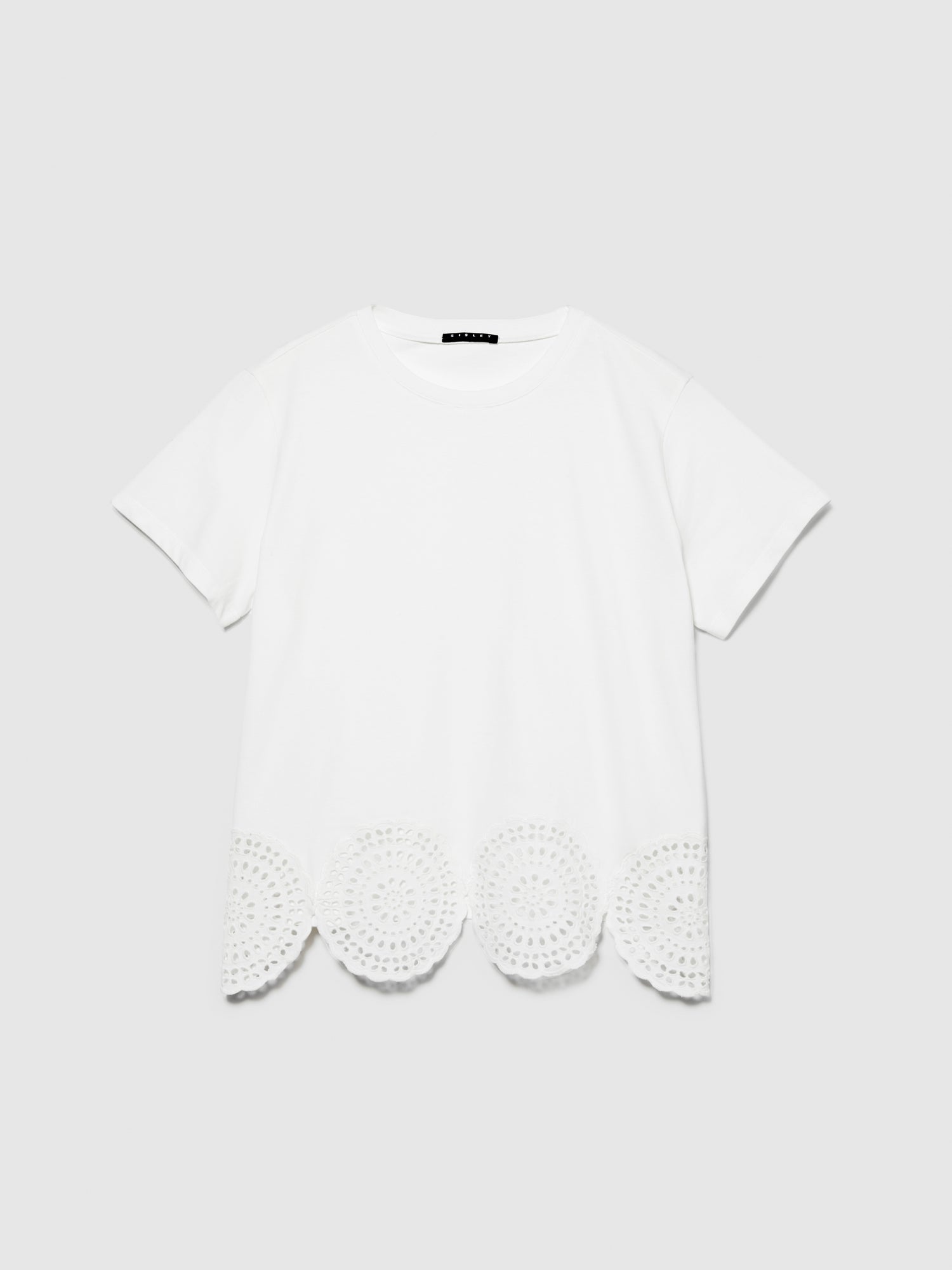 T-shirt con pizzo sangallo da donna bianco | Sisley Outlet