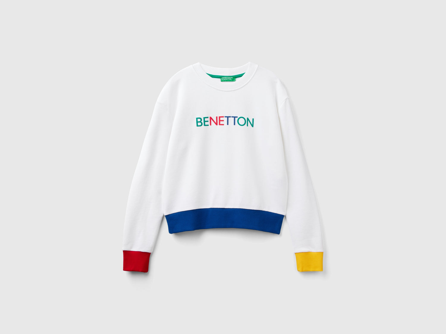 Felpa 100% cotone con stampa logo da donna bianco | Benetton Outlet