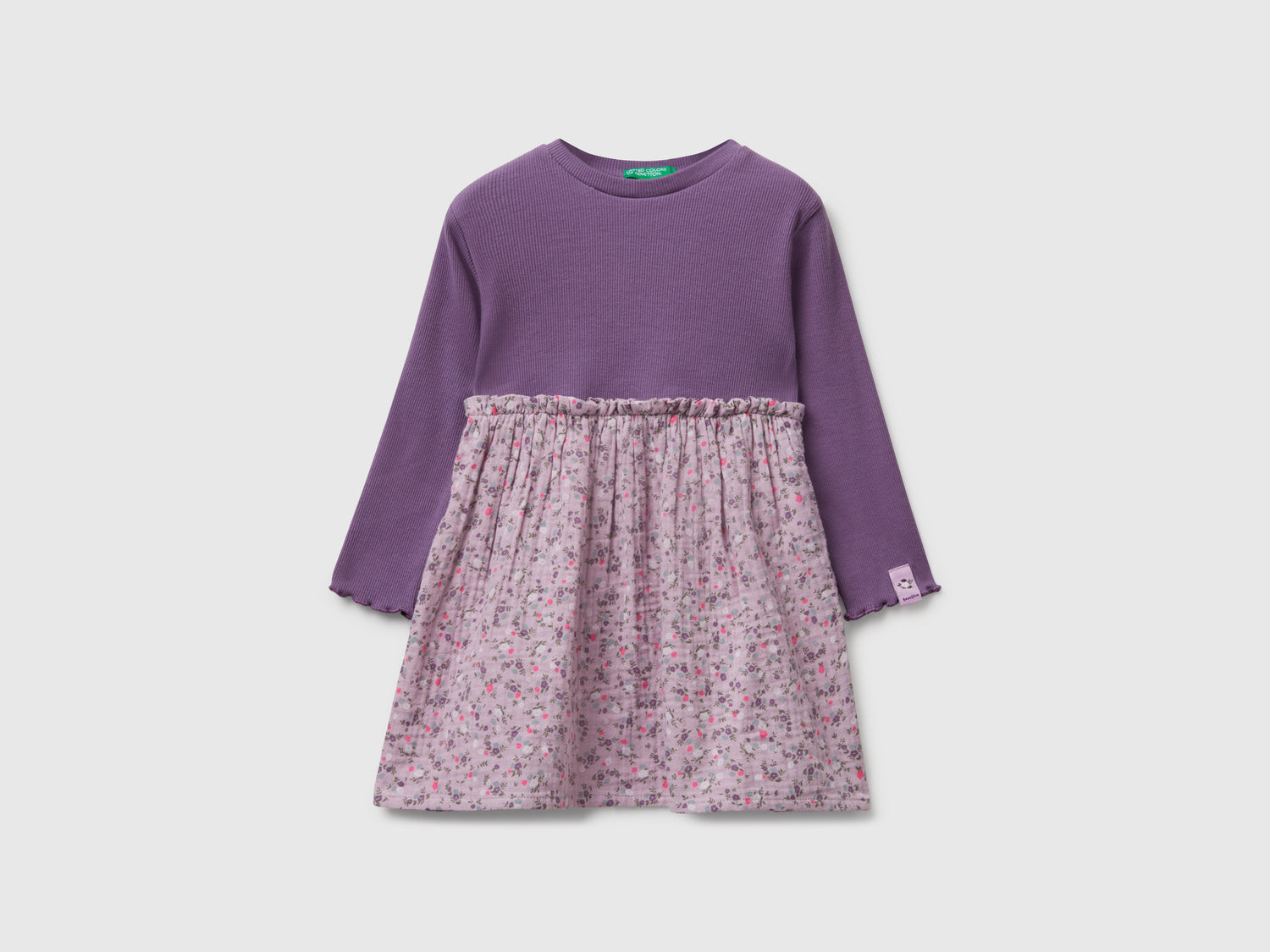 Vestito manica lunga con fiori da bimba lavanda | Benetton Outlet