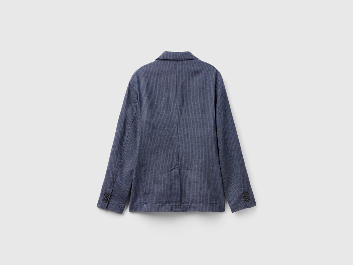 Blazer rigato in misto lino
