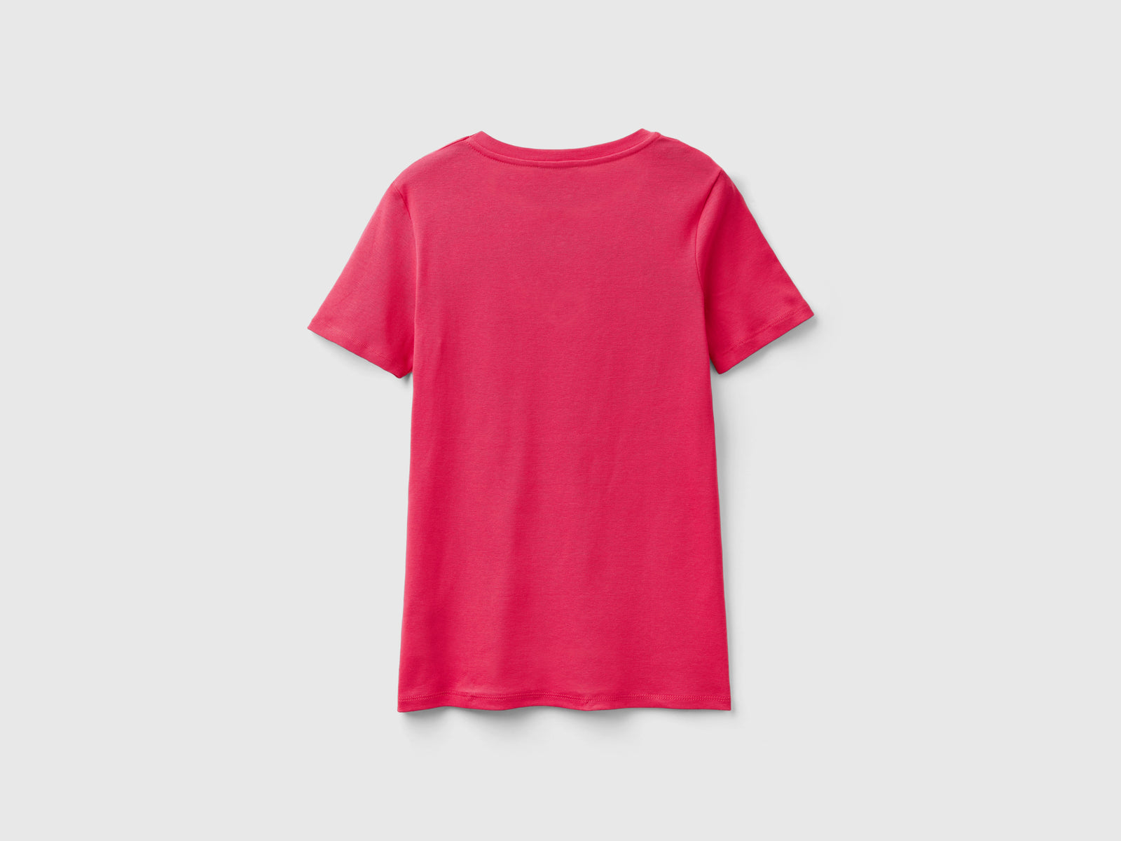 T-shirt in puro cotone con scollo a V da donna fucsia 2 | Benetton Outlet
