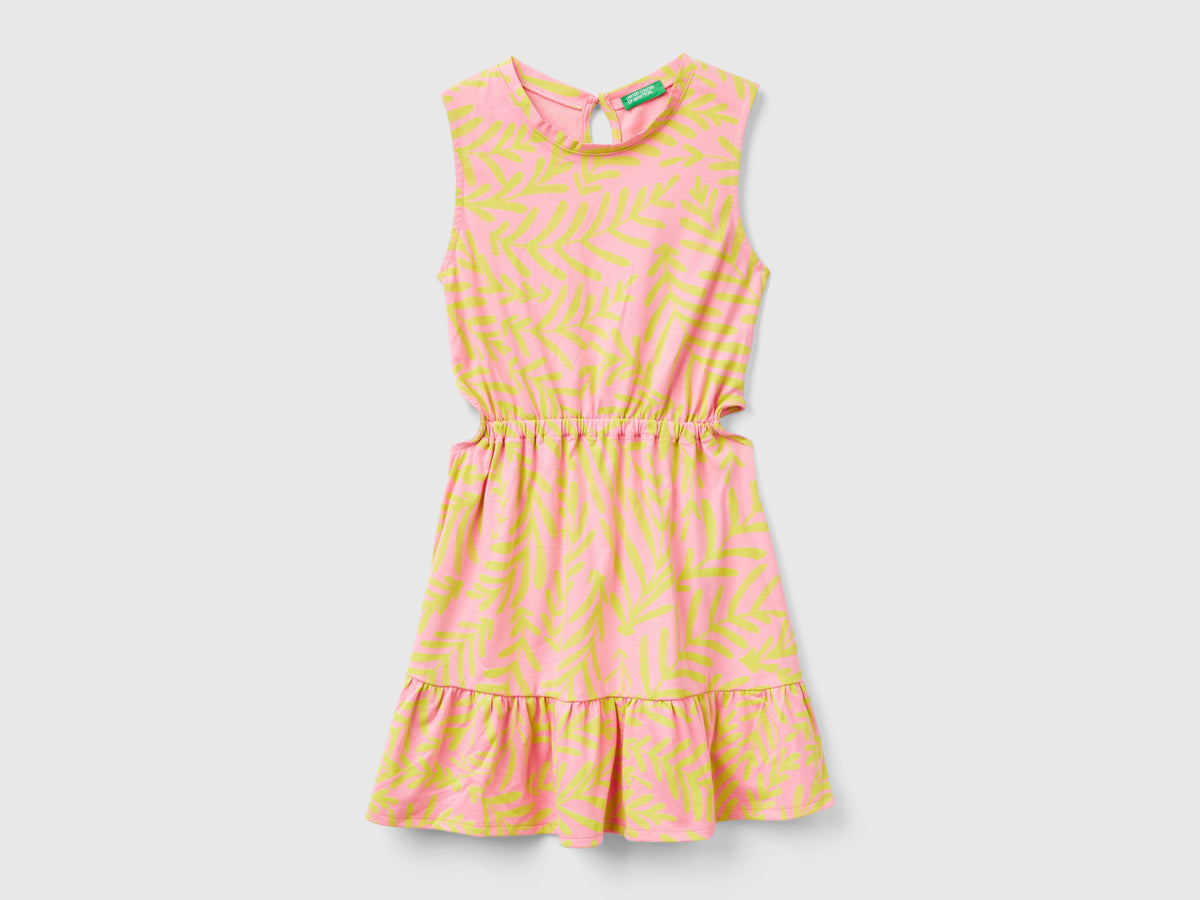 Vestito rosa chiaro con stampa tropicale