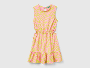 Vestito rosa chiaro con stampa tropicale