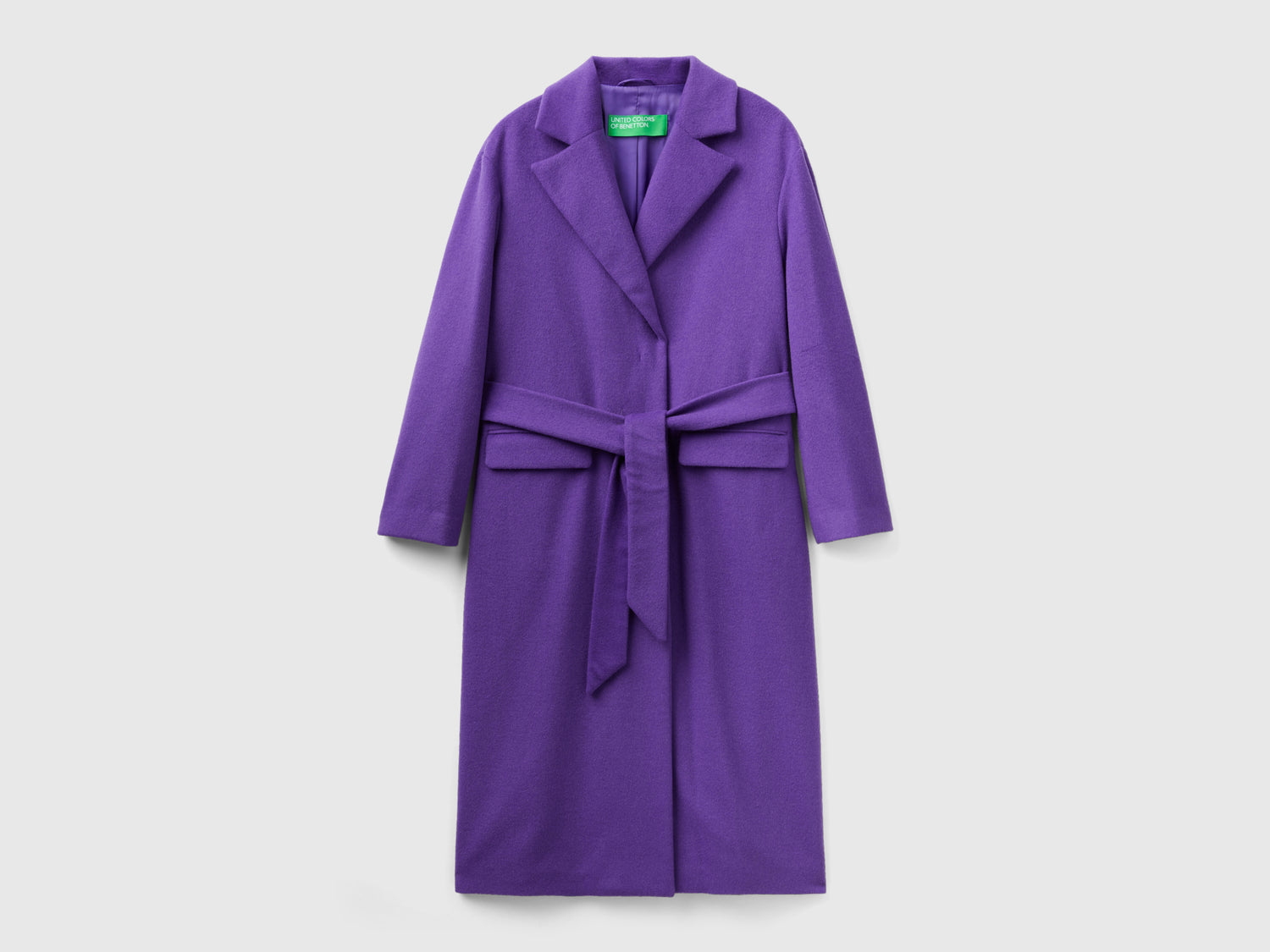 Cappotto lungo con cintura da donna viola | Benetton Outlet