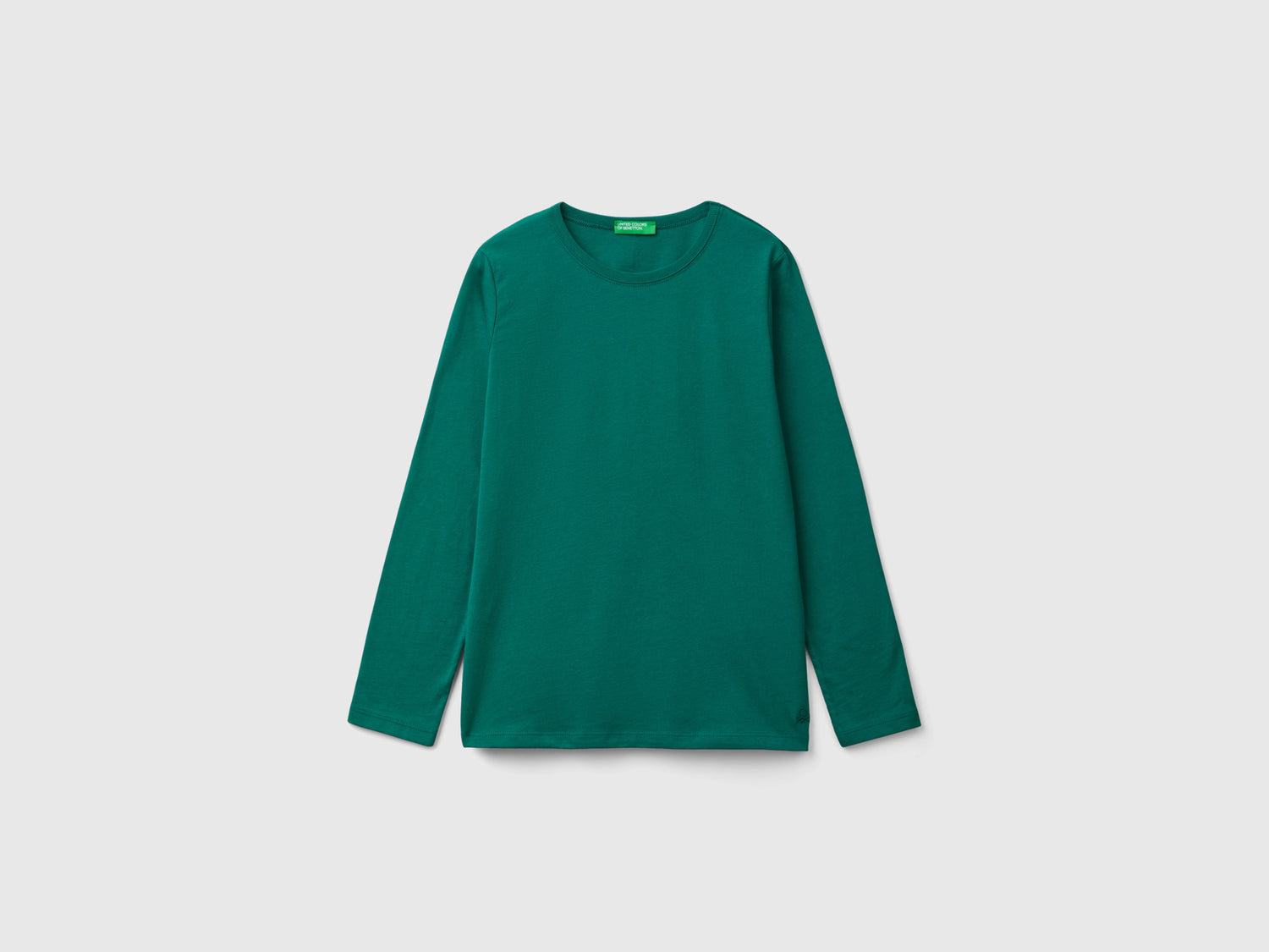 T-shirt a manica lunga in cotone bio da bambina verde scuro | Benetton Outlet