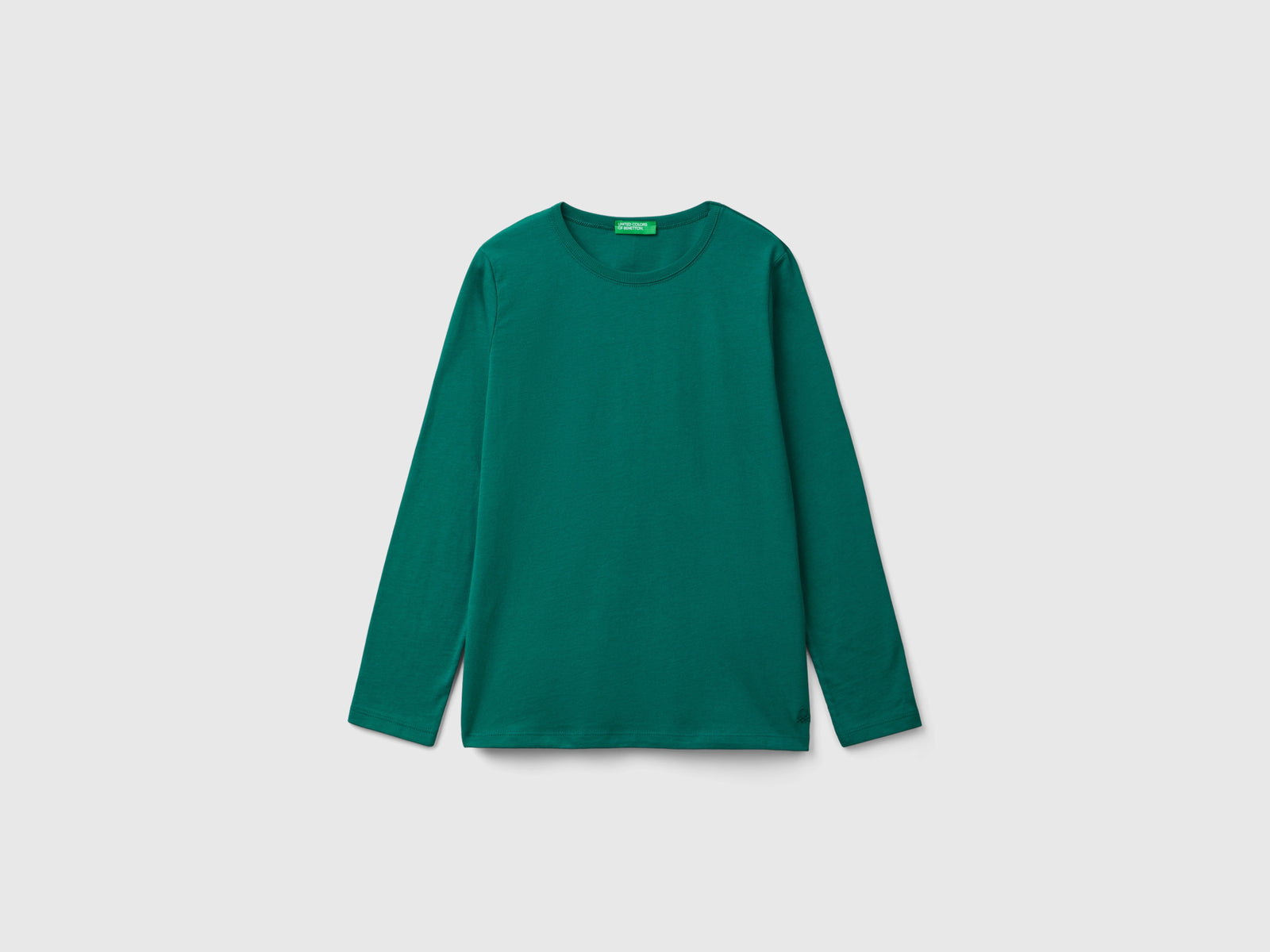 T-shirt a manica lunga in cotone bio da bambina verde scuro | Benetton Outlet