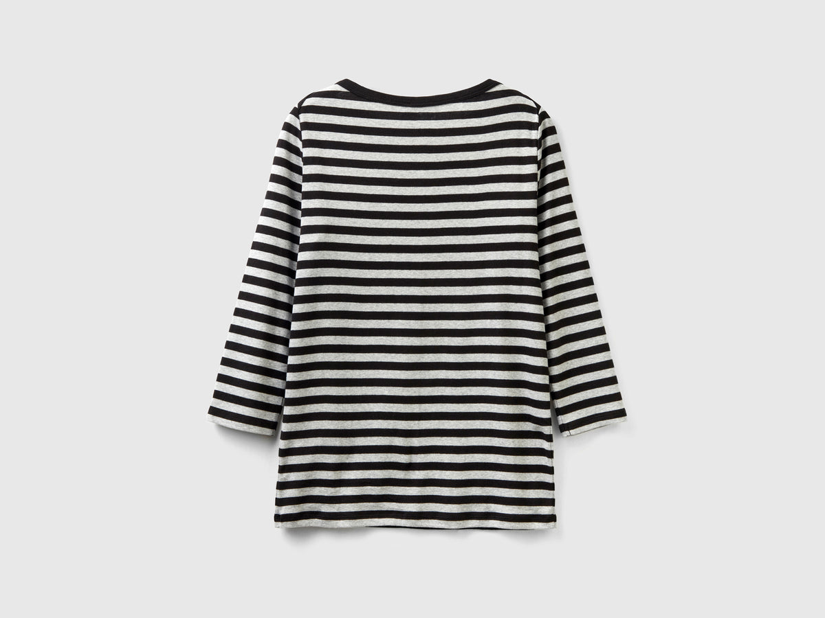 T-shirt manica 3/4 a righe in puro cotone