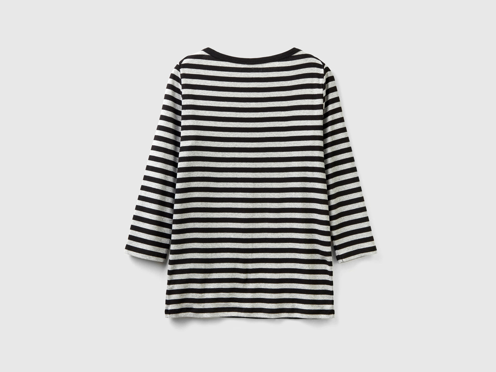 T-shirt manica 3/4 a righe in puro cotone da donna grigio 2 | Benetton Outlet