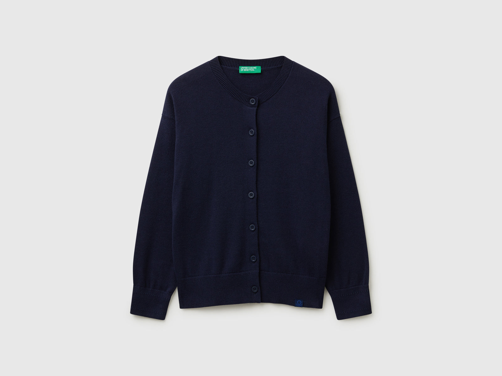 Cardigan girocollo in puro cotone da bambina blu scuro | Benetton Outlet