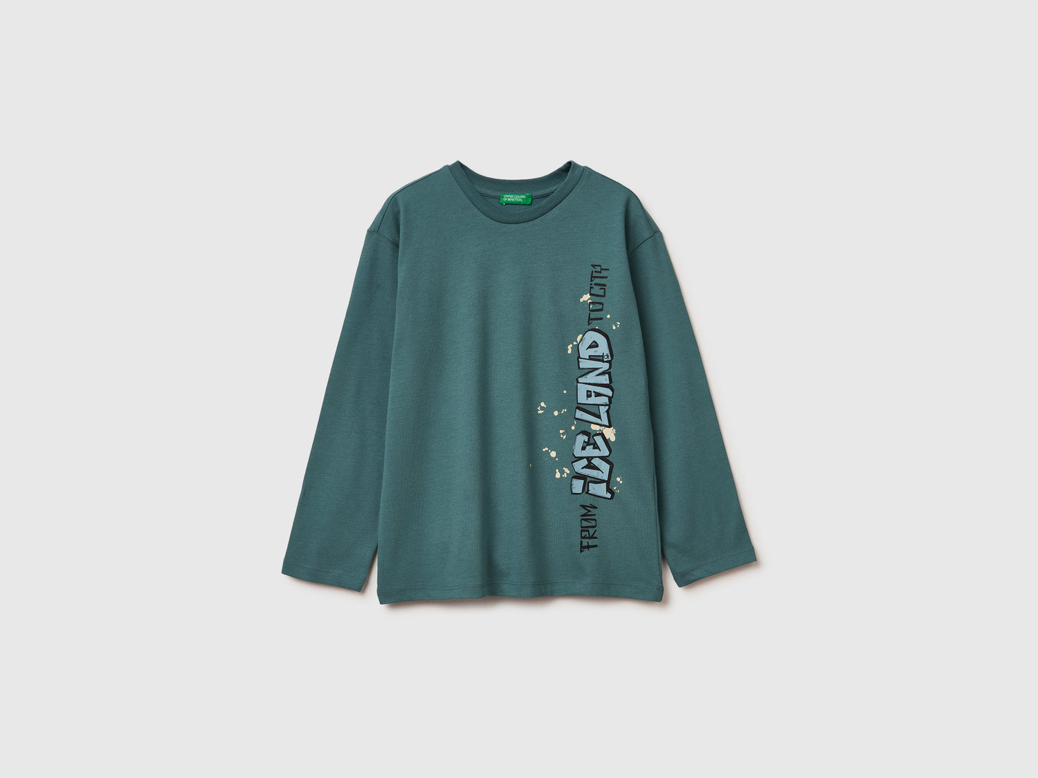 T-shirt con stampa in caldo cotone da bambino turchese | Benetton Outlet