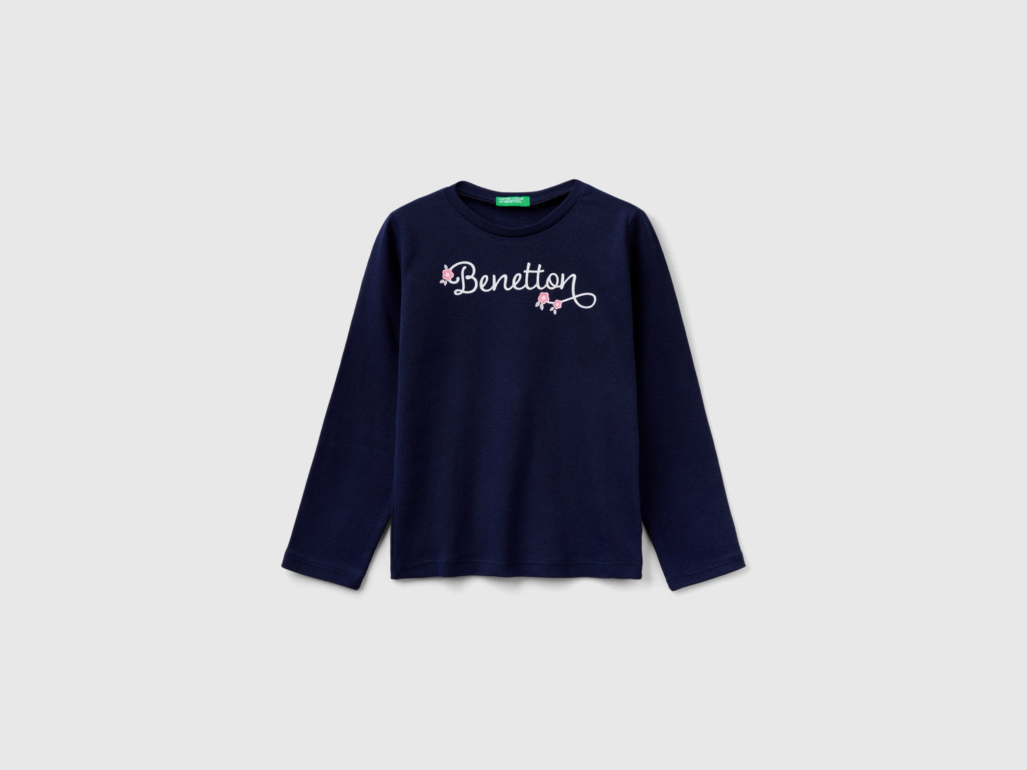T-shirt manica lunga con stampa glitter da bimba blu scuro | Benetton Outlet