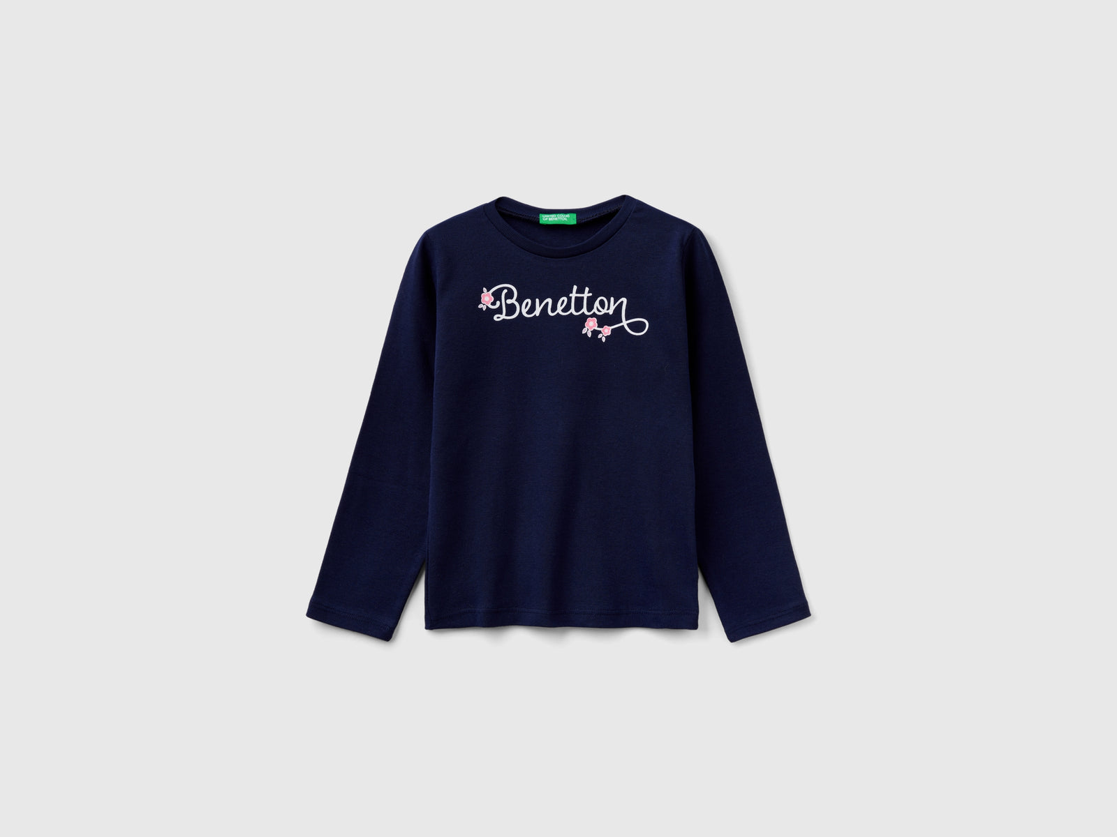 T-shirt manica lunga con stampa glitter da bimba blu scuro | Benetton Outlet