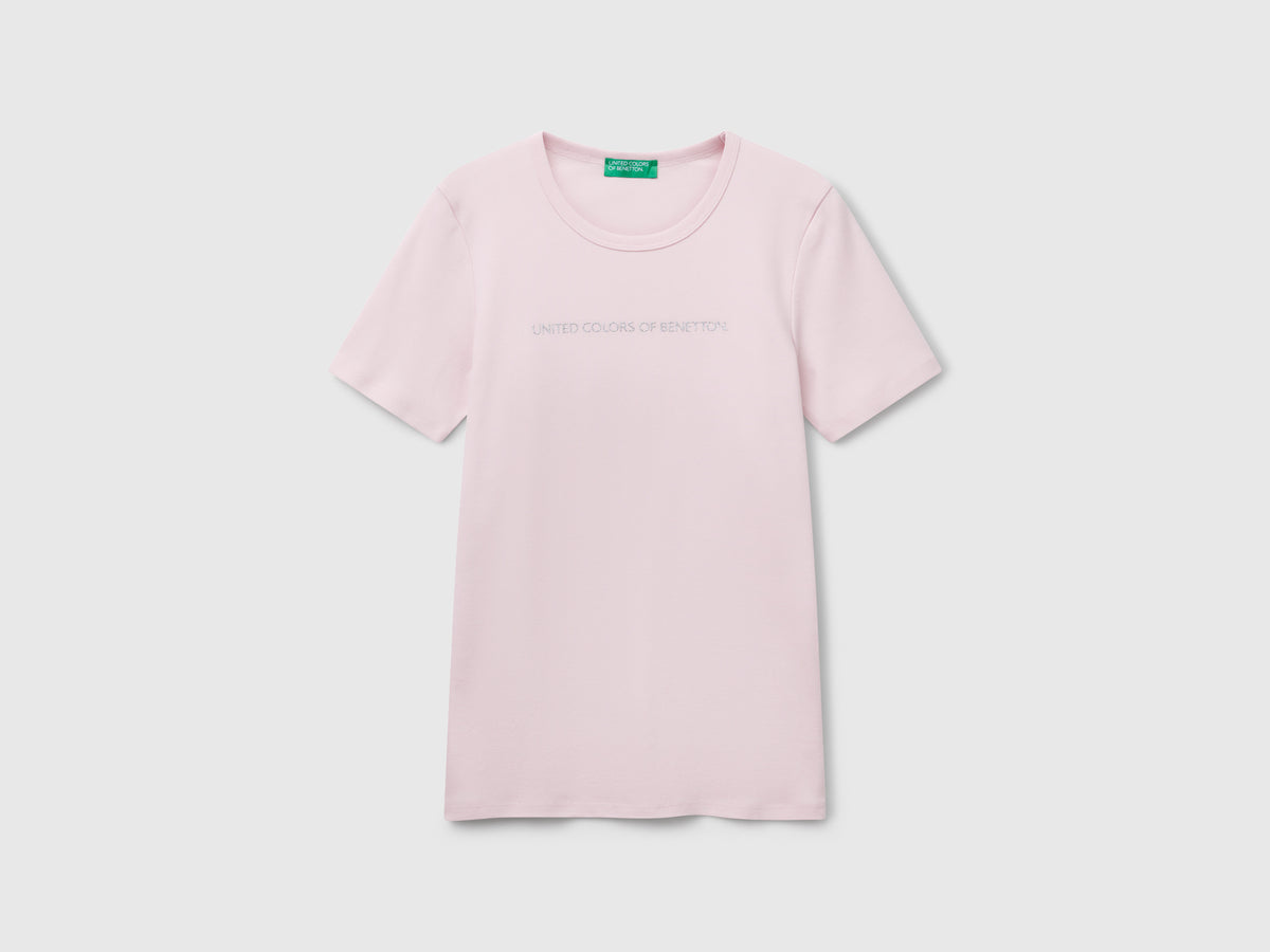 T-shirt 100% cotone con stampa logo glitter