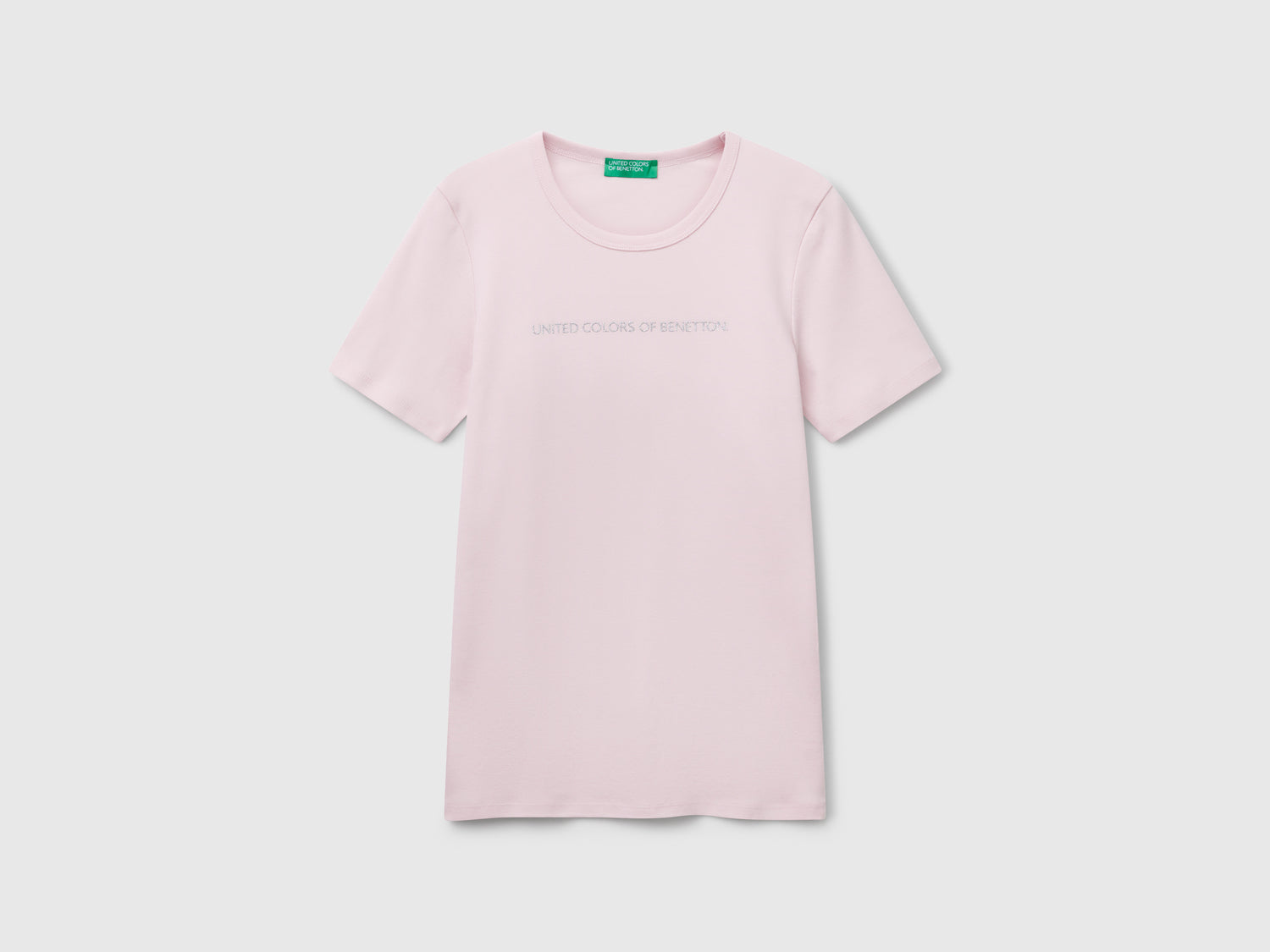 T-shirt 100% cotone con stampa logo glitter da donna rosa tenue | Benetton Outlet