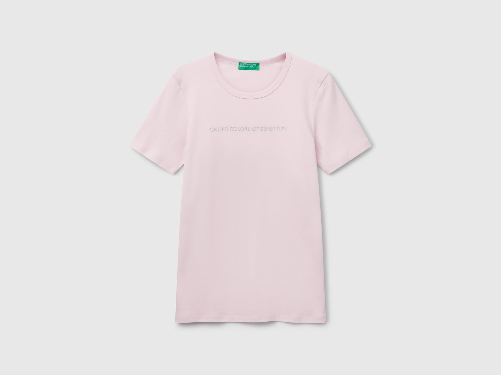 T-shirt 100% cotone con stampa logo glitter da donna rosa tenue | Benetton Outlet