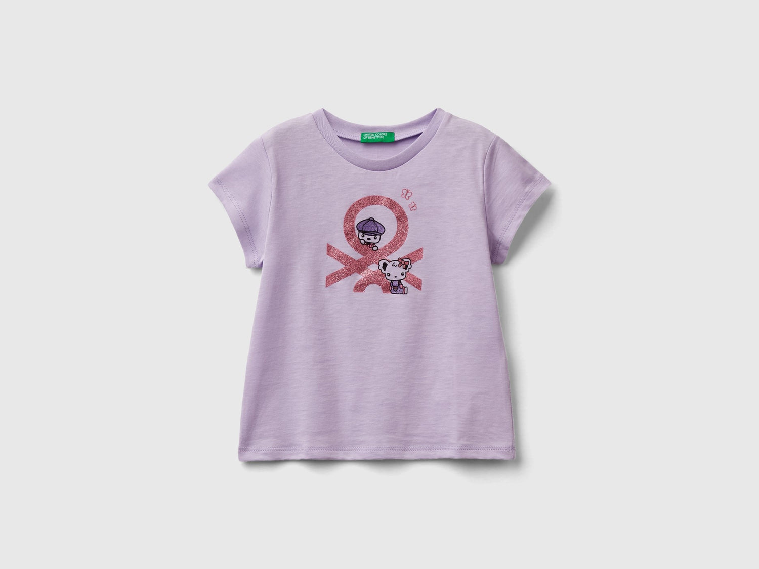 T-shirt in cotone bio con stampa da bimba lilla | Benetton Outlet