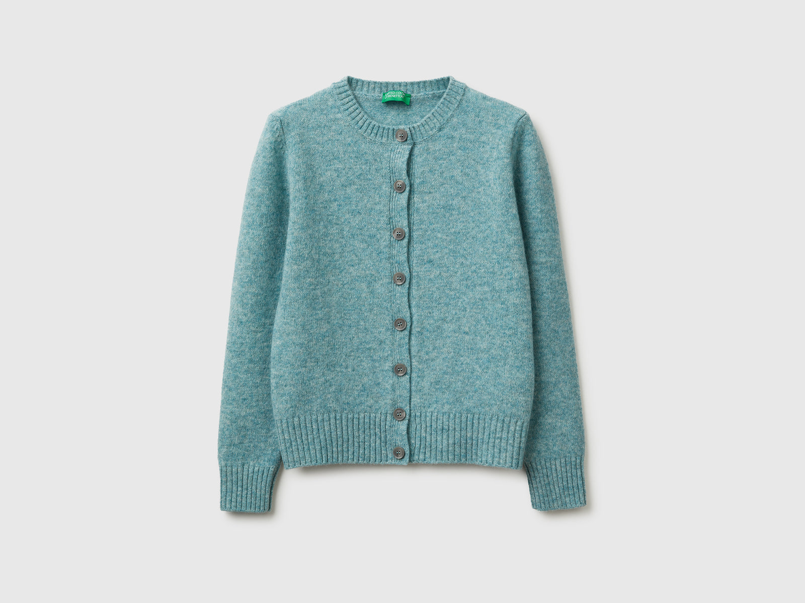 Cardigan in pura lana Shetland da donna verde acqua | Benetton Outlet