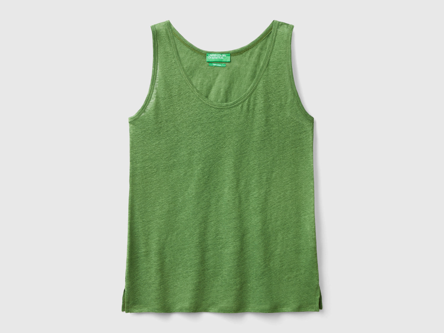 Canotta in puro lino da donna verde militare | Benetton Outlet