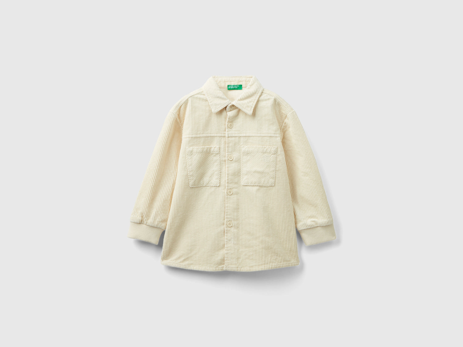 Camicia in velluto con tasche da bimbo beige | Benetton Outlet
