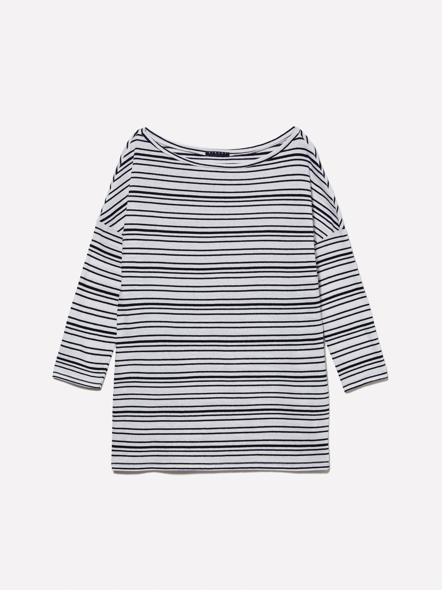 T-shirt a righe con scollo a barca da donna nero | Sisley Outlet