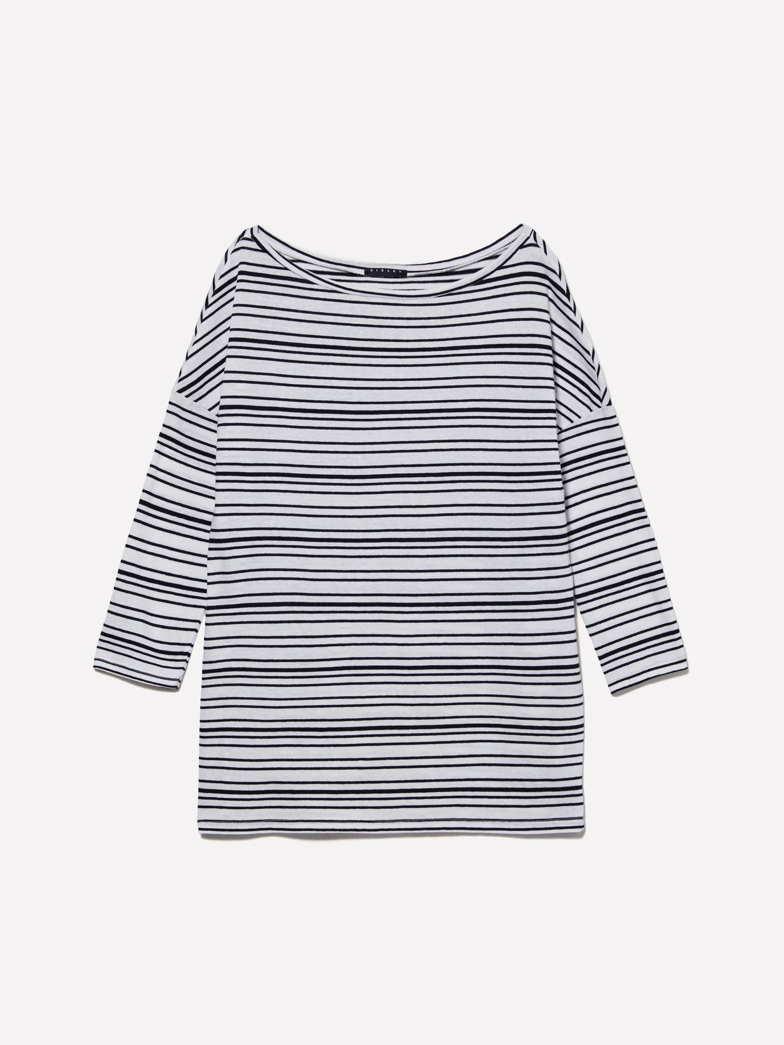 T-shirt a righe con scollo a barca da donna nero | Sisley Outlet